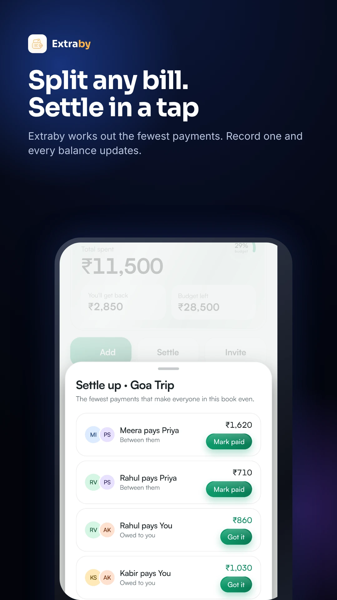 Settle up: fewest payments with Mark paid